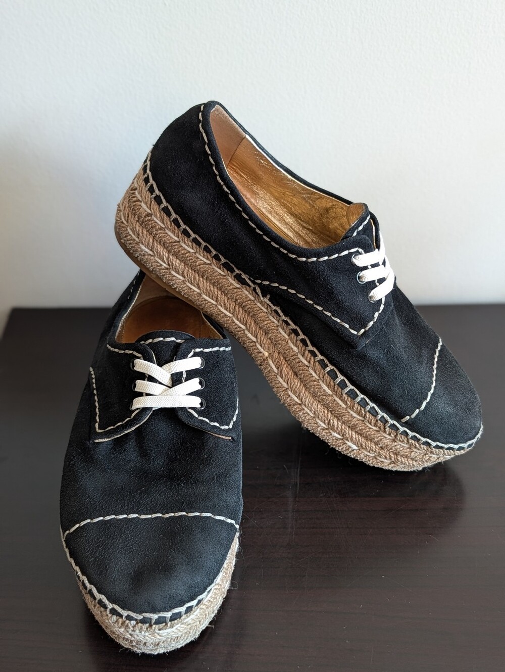 Prada Women’s Black Suede Lace-Up Platform Espadrilles